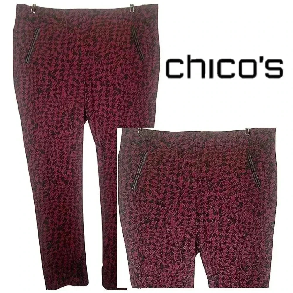Chico's Juliet Houndstooth Ankle Pants / Maroon & Black / Size 3T - US Size 16T